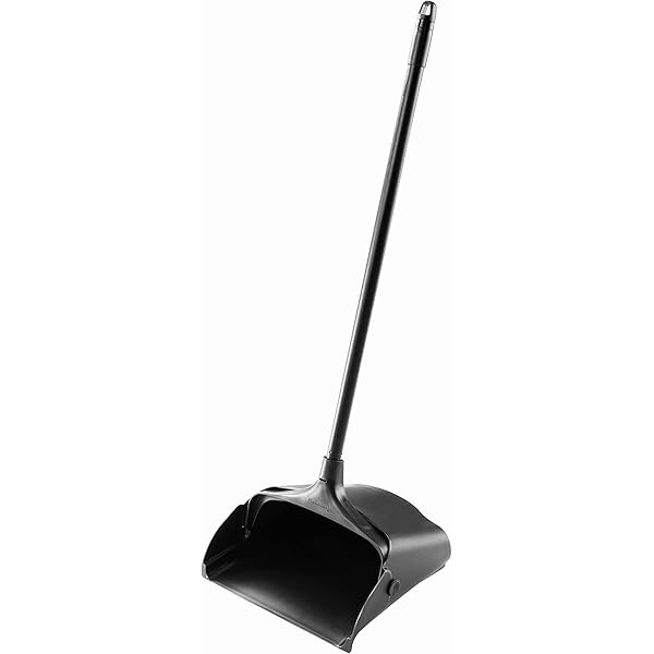 Rubbermaid Commercial Products Dustpan with Long Handle, Plastic, Black, Compatible with Any Broom for Lobby/Restaurant/Office/Home/Dog Pooper Scooper, 12.50" Wide