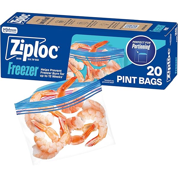Ziploc Pint Food Storage Freezer Bags, Grip 'n Seal Technology for Easier Grip, Open, and Close, 20 Count