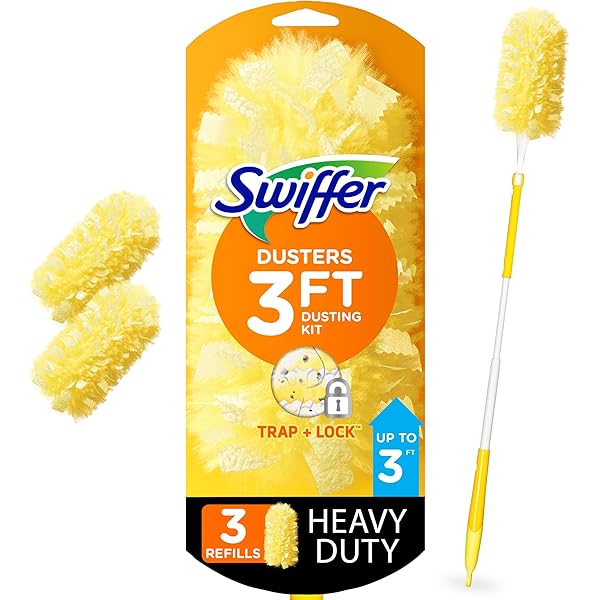 Swiffer Duster Heavy Duty 3 ft Extendable Handle Starter Kit with 3 Refills