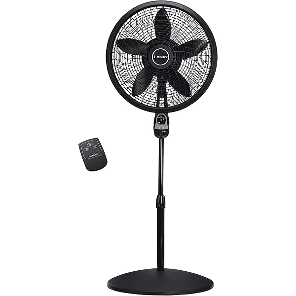 Lasko Oscillating Cyclone Pedestal Fan, Adjustable Height, Timer, Remote Control, 3 Speeds, for Bedroom, Living Room, Home Office, 18", Black, 1843
