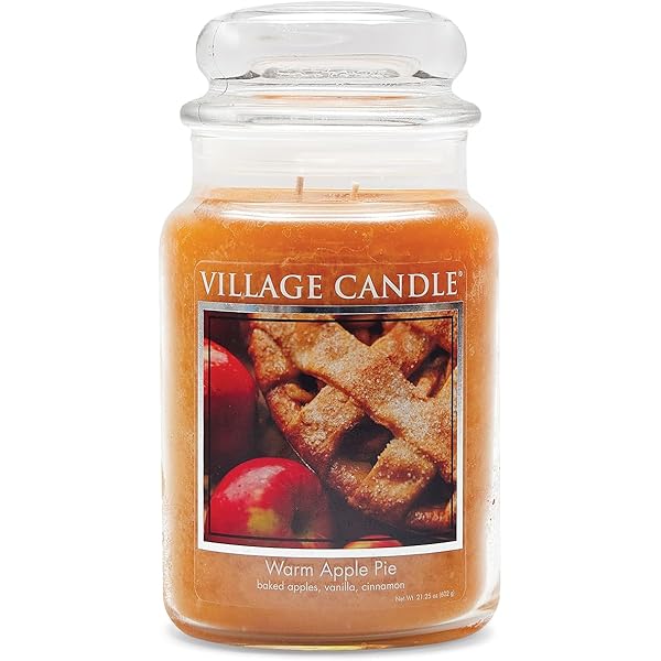 Village Candle Warm Apple Pie Large Glass Apothecary Jar Scented Candle, 21.25 oz, Brown