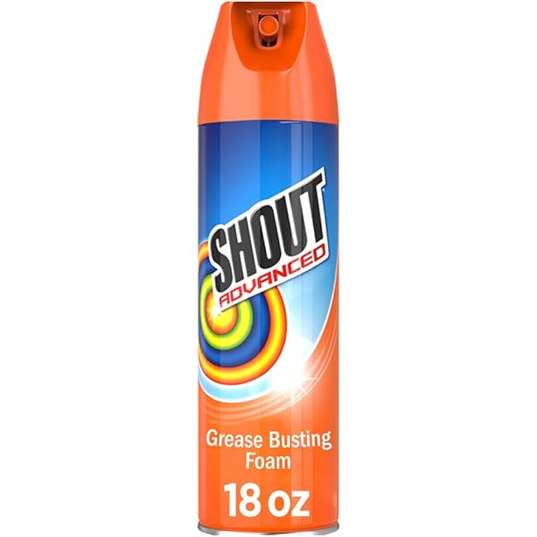 Shout Advanced Grease Busting Foam, Laundry Stain Remover, Oil and Grease Stain Remover for Clothes Laundry; Works on motor oil, bike grease, cooking oil, and more! 18oz Can