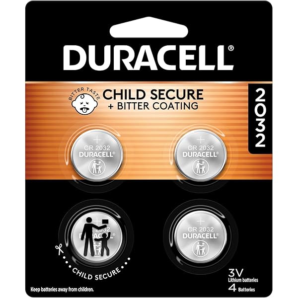 Duracell 2032 Lithium Battery, 4 Count (Pack of 1), Child Safety Features, Key Fob, CR2032 3V Cell