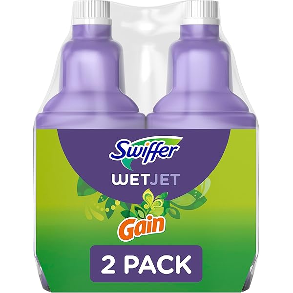Swiffer WetJet Multi-Purpose and Hardwood Liquid Floor Cleaner Solution Refill, with Gain Scent, 42.2 fl oz each, (Pack of 2)