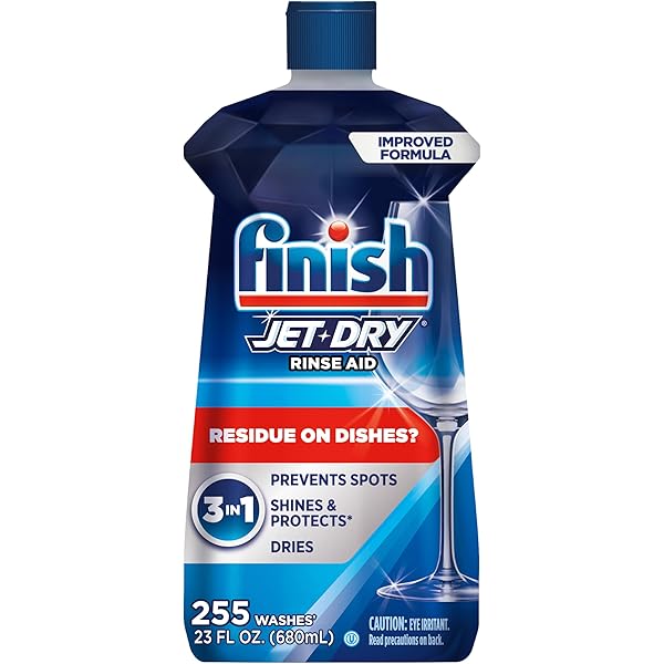 Finish Jet-Dry Dishwasher Rinse Aid, Compatible with Dishwasher Detergent, Prevents Spots & Residues, Dries, Shine & Protects, 23 oz, 225 Washes.