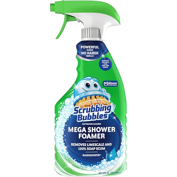 Scrubbing Bubbles Mega Bathroom and Shower Cleaner Spray, Foaming Action Removes Limescale and Soap Scum, Rainshower Scent, 32oz