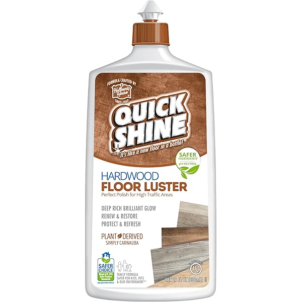 Quick Shine Hardwood Floor Luster-Polish 27oz | Plant-Derived w/Carnauba | Safer Choice, No PFAS, pH Neutral | Ready to Use Formula w/Anti-Slip Technology | Simply Squirt & Spread | Made in USA