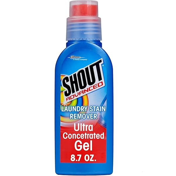 Shout Advanced Stain Remover Gel for Clothes Laundry, Ultra Concentrated Gel with Built-in Scrubber Brush for Deep Set-In stains, 8.7oz