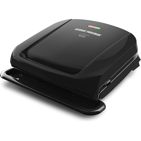 George Foreman 4-Serving Removable Plate Electric Grill and Panini Press, George Tough Non-Stick Coating, Drip Tray Catches Grease, Black