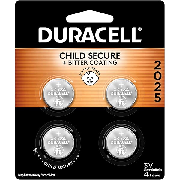 Duracell 2025 Lithium Battery, 4 Count (Pack of 1) Child Safety Features, Lithium Coin Battery for Key Fob, Car Remote, and other devices, CR2025 3 Volt (3V) Cell