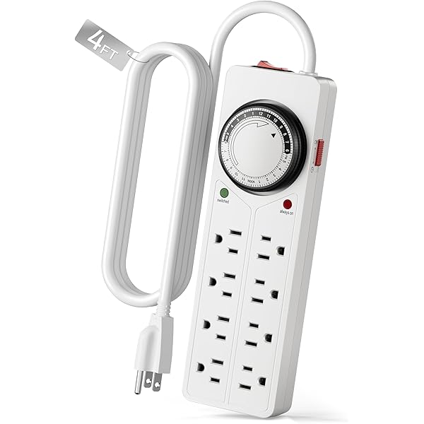 BN-LINK 8 Outlet Surge Protector with Mechanical Timer (4 Outlets Timed, 4 Outlets Always On) - White