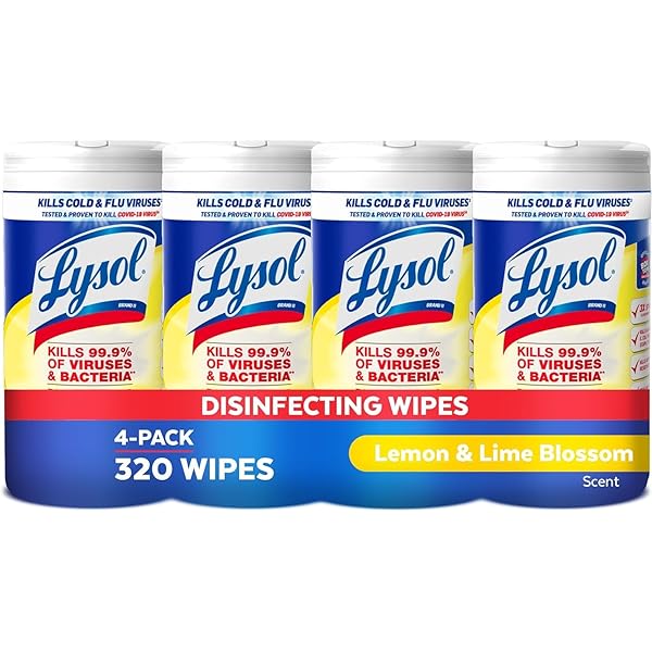 Lysol Disinfectant Wipes, Multi-Surface Antibacterial Cleaning Wipes, For Disinfecting and Cleaning, Lemon and Lime Blossom, Pack of 4 (Packaging may vary)