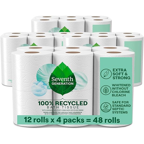 Seventh Generation Toilet Paper Recycled Bath Tissue 4-Pack 100% Recycled Paper 2-ply without Chlorine Bleach 12 Rolls