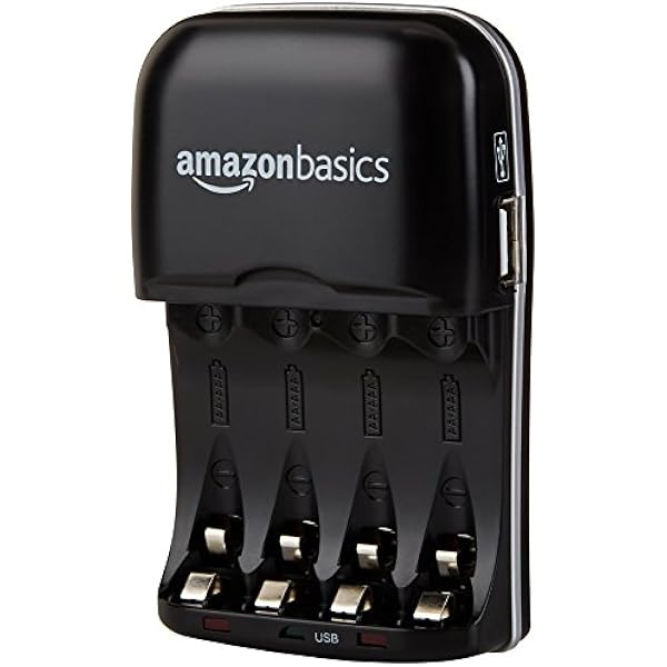 Amazon Basics Rechargeable Battery Charger for AA & AAA Nickel-Metal Hydride (NiMH) Batteries with USB Charging Port, Black