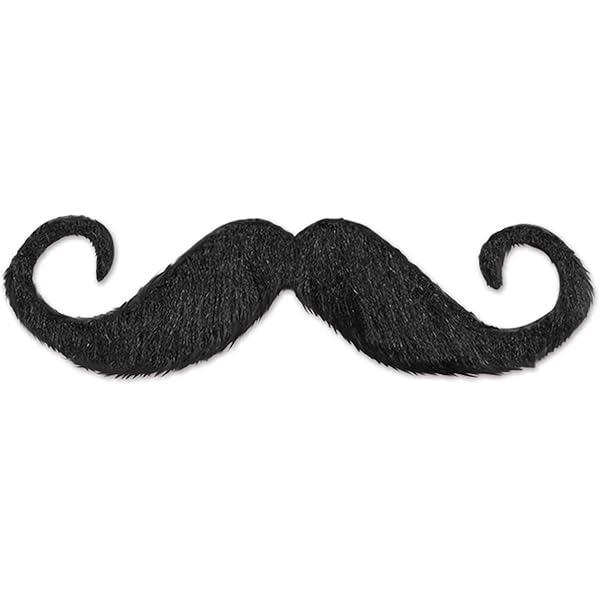 Beistle Handlebar Hairy 'Stache – Black Self-Adhesive Polyester Handlebar Mustache, Halloween Costume Accessory for Disguises, Photo Booths, Western Parties, and Character Dress-Up, 5”