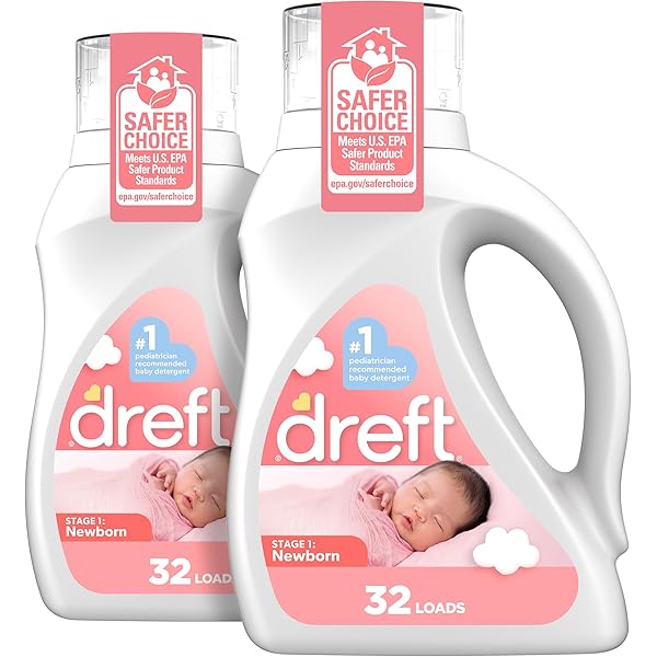 Dreft Newborn Baby Liquid Laundry Detergent, Gentle on Sensitive Skin, HE Compatible, 2 pack, 32 loads each