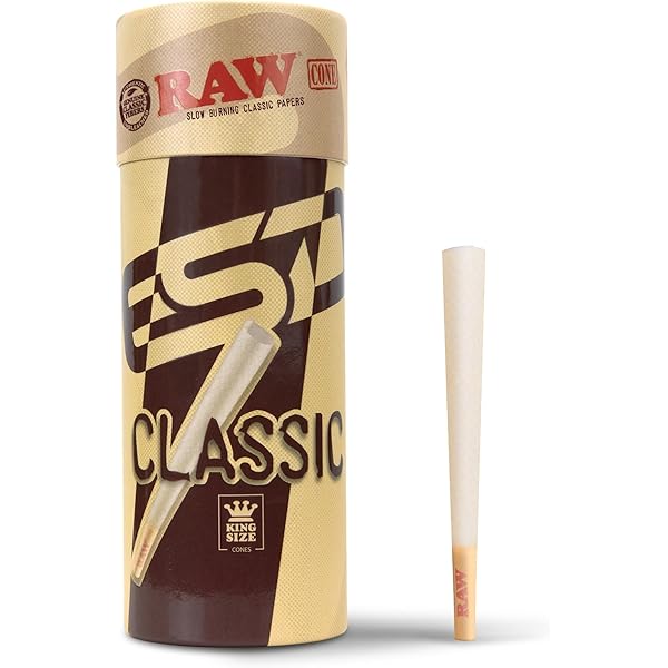 RAW Cones Classic King Size - 50 Pack - Slow Burning Pre Rolled Cones made of Paper with Tips & Packing Tubes Included