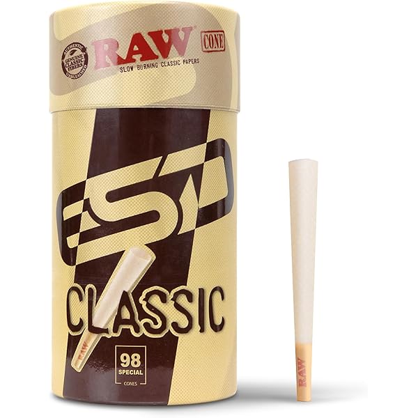RAW Cones Classic 98 Special - 100 Pack - Slow Burning Pre Rolled Cones - Rolling Papers with Tips & Packing Tubes Included