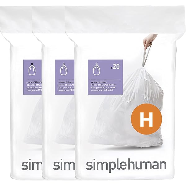 simplehuman Code H 60 Count, Dispenser Pack Custom Fit Liners, Drawstring Trash Bags, 30-35 Liter / 8-9.2 Gallon, White