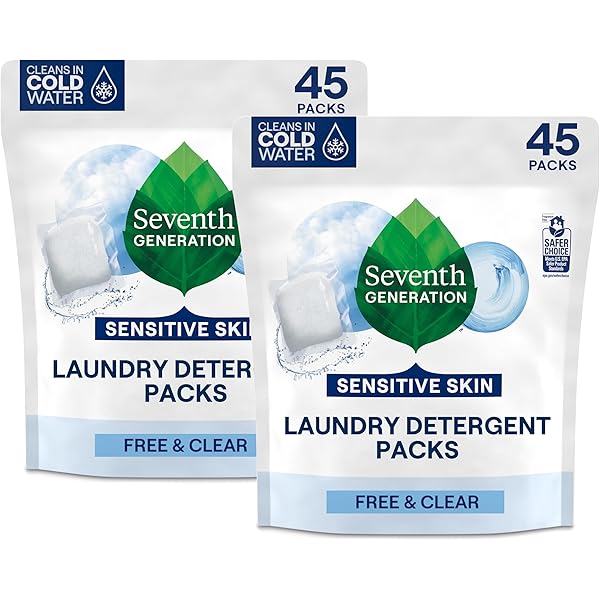 Seventh Generation Laundry Detergent Packs, Free & Clear, 90 Loads (2 pouches, 45 Ct EA)