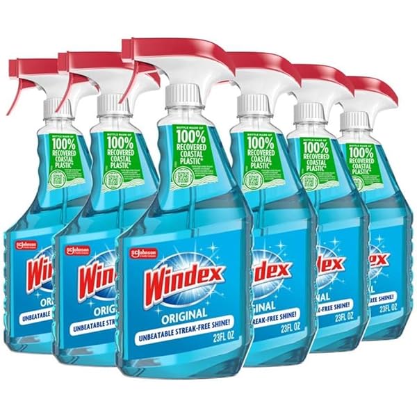 Windex Glass and Window Cleaner Spray Bottle, Bottle Made from 100% Recycled Plastic, Surface Cleaning Spray, Original Blue Scent, 23 Fl Oz (Pack of 6)