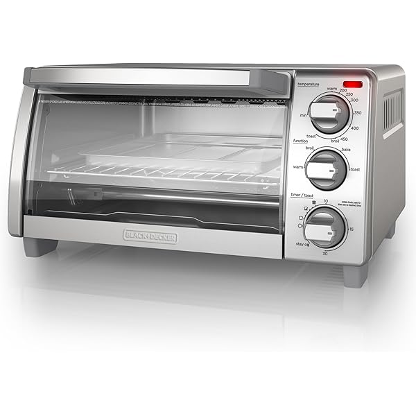 BLACK+DECKER 4-Slice Toaster Oven, TO1745SSG-1A, Even Toast, 4 Cooking Functions Bake, Broil, Toast and Keep Warm, Removable Crumb Tray, Timer