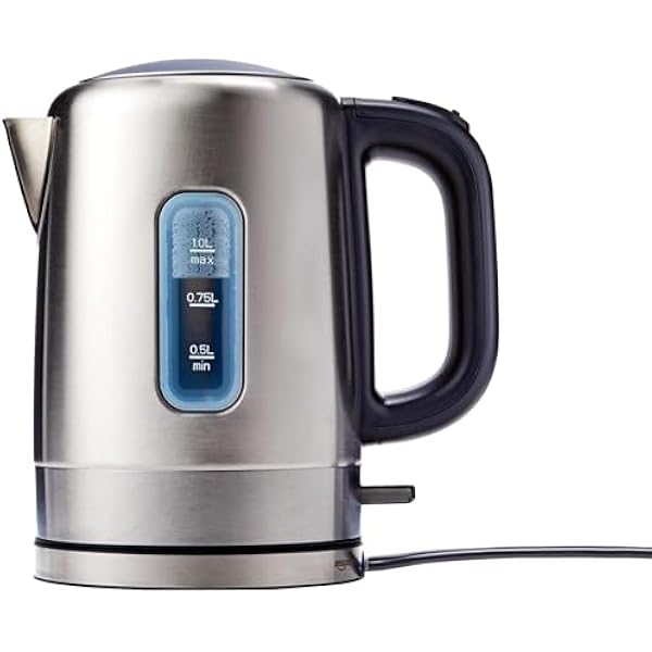Amazon Basics Electric Stainless Steel Kettle for Tea and Coffee, BPA-Free, Fast Boiling, Auto Shut-Off, 1.1 Quarts, 1500W, Black and Silver