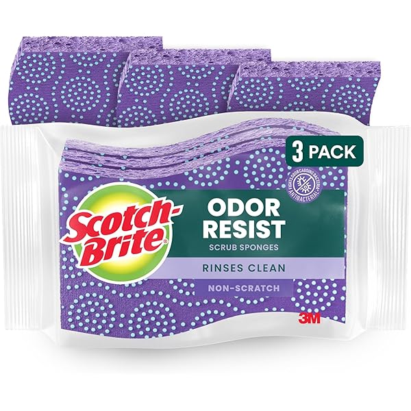 Scotch-Brite Scrub Dots Non-Scratch Scrub Sponge, Rinses Clean, for Washing Dishes and Cleaning Kitchen, 3 Scrub Sponges
