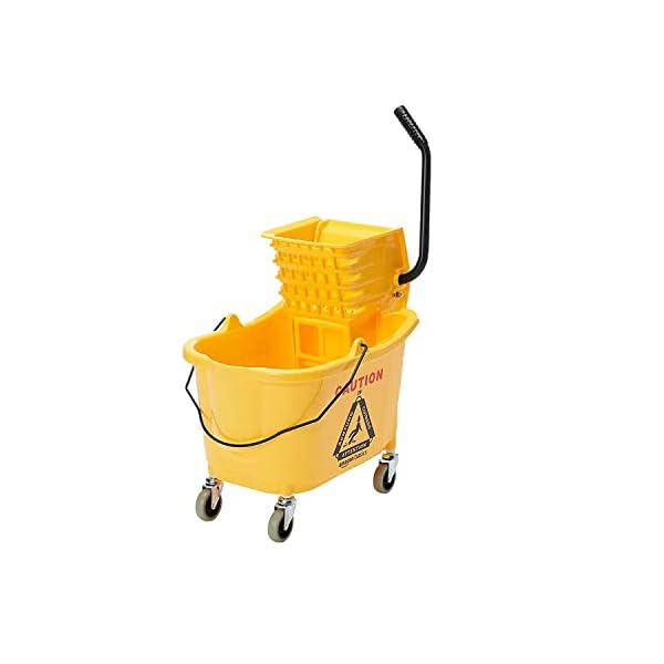 Amazon Basics Side Press Wringer Combo Commercial Floor Cleaning Rectangular Mop Bucket on Wheels, 35-Quart, Yellow