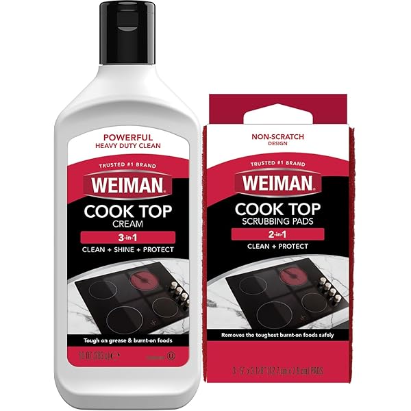 Weiman Ceramic and Glass Cooktop Cleaner - Heavy Duty Cleaner and Polish (10 Ounce Bottle and 3 Scrubbing Pads)