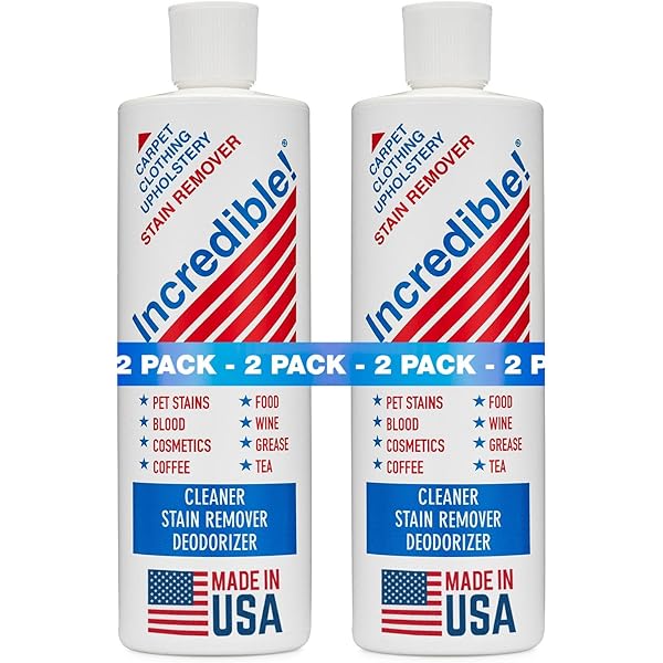 INCREDIBLE! Stain Remover - Instant Spot Remover For New and Old Stains - Blood, Red Wine, Coffee, Urine, Cosmetics, Pet Stains and Odor Eliminator - Carpets, Mattress, Laundry, 16.oz (2 Pack)