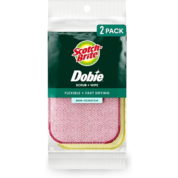 Scotch-Brite Dobie Scrub & Wipe Cloths, Sponge Cloths for Cleaning Kitchen, Bathroom, and Household, Dobie Scrub and Wipe Cloth Absorbs and Doesn't Scratch, 2 Cleaning Cloths