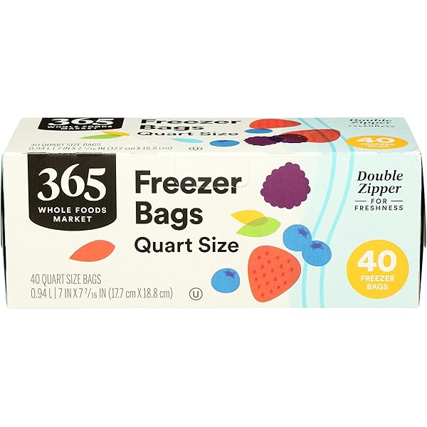 365 by Whole Foods Market, Quart Size Freezer Bags, Double Zipper, 40 Count