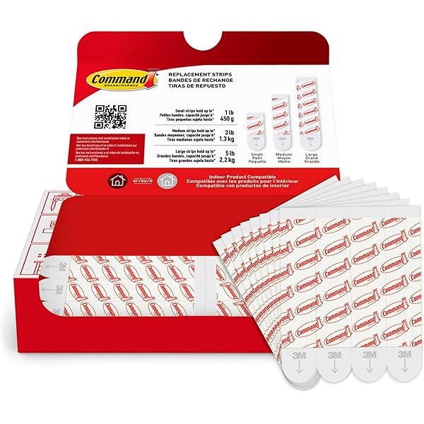 Command Indoor Large Replacement Strips, Holds up to 5 lb, 20 Adhesive Strips, Damage Free Wall Hanging, Re-Hang Large Hooks for Home Décor and Wall Décor