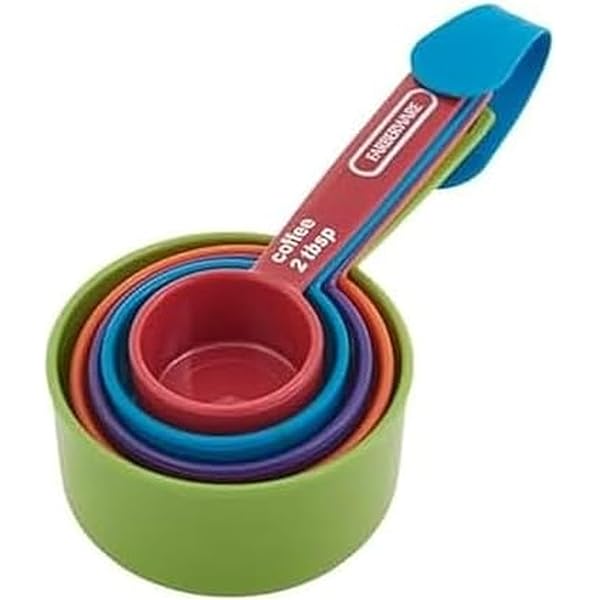 FARBERWARE 5-Piece Measuring Cup Set with Coffee Scoop, Durable Plastic Nesting Measuring Cups with Easy-Read Markings, BPA-Free, Dishwasher Safe