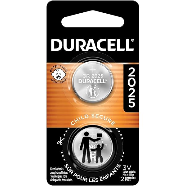 Duracell CR2025 3V Lithium Battery, Child Safety Features, 2 Count (Pack of 1), Lithium Coin Battery for Key Fob, Car Remote, 3 Volt Cell