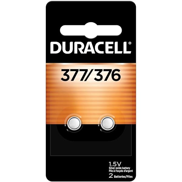 Duracell 377/376 Silver Oxide Button Batteries, 2 Count (Pack of 1), Battery with Long-Lasting Power for Watches, Calculators, and More
