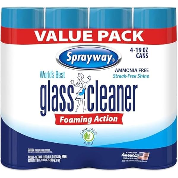 Sprayway 443331 Ammonia Free Glass Cleaner, 19 Oz. (4-Pack) (Packaging May Vary) (4 Case)