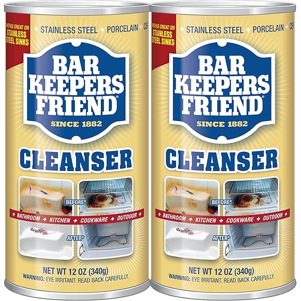 Bar Keepers Friend Powder Cleanser (2 x 12 oz) Multipurpose Cleaner, Stain & Rust Remover for Bathroom, Kitchen & Outdoor Use on Stainless Steel, Aluminum, Brass, Tile, Ceramic, Porcelain & More