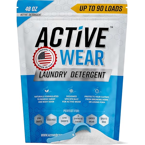 Active Wear Laundry Detergent & Soak - Formulated for Sweat and Workout Clothes - Natural Performance Concentrate Enzyme Booster Deodorizer - Powder Wash for Activewear Gym Apparel (90 Loads)