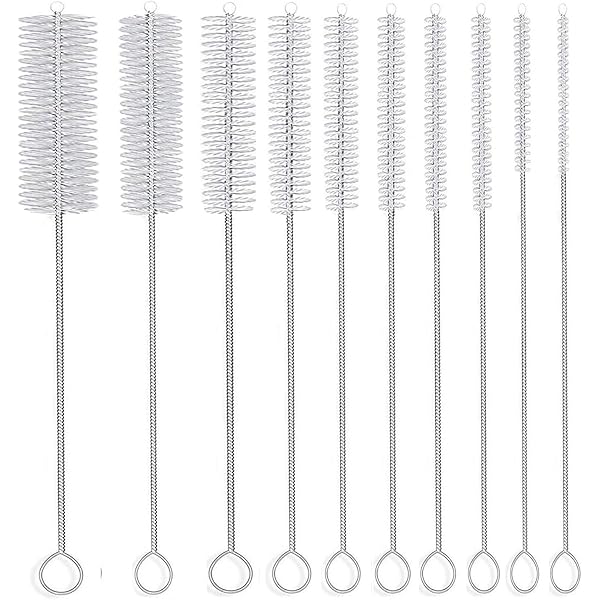 Long Straw Brush, Nylon Pipe Tube Cleaner 8-ihch 10 Different Diameters Set of 10