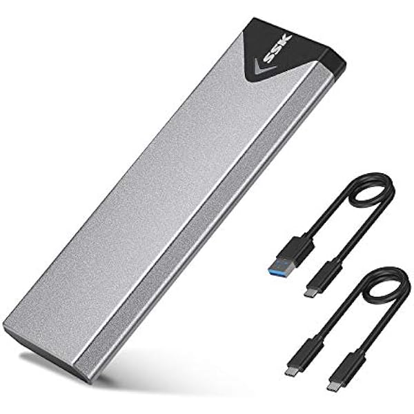 SSK M.2 NVME SATA SSD Enclosure Adapter, USB 3.2 Gen 2 (10 Gbps) to NVME PCI-E SATA M-Key/(B+M) Key Solid State Drive External Enclosure Aluminum Support UASP Trim for SSDs 2242/2260/2280