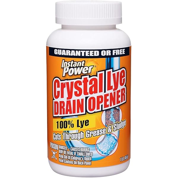 Instant Power Crystal Lye Drain Opener, Lye Sodium Hydroxide, Unclogs Bathroom and Kitchen Sinks, Drains, Shower Pipes 1 Lb