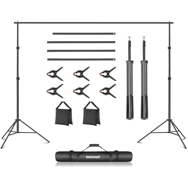 Neewer Photo Studio Backdrop Support System, 10ft/3m Wide 6.6ft/2m High Adjustable Background Stand with 4 Crossbars, 6 Backdrop Clamps, 2 Sandbags, and Carrying Bag for Portrait & Studio Photography