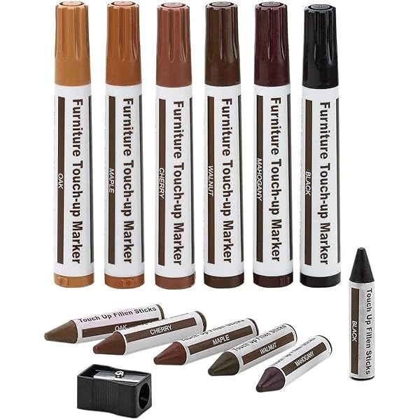 Furniture Repair Kit Wood Markers - Set of 13 - Markers and Wax Sticks with Sharpener Kit, for Stains, Scratches, Wood Floors, Tables, Desks, Carpenters, Bedposts, Touch Ups, and Cover Ups