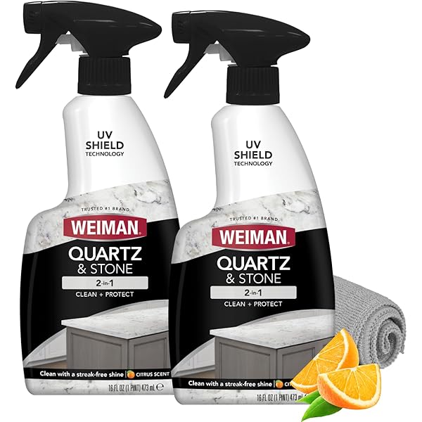 Weiman Quartz Countertop Cleaner and Polish (2 Pack w/Micro Towel) Clean and Shine Your Quartz Countertops Islands and Stone Surfaces with Ultra Violet Protection