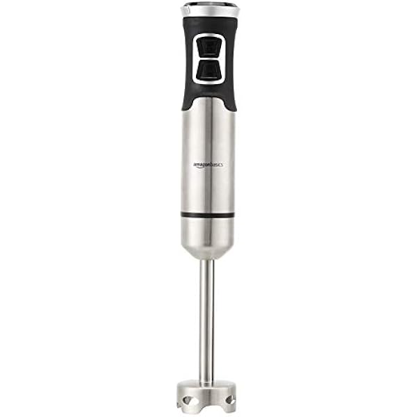 Amazon Basics Multi-Speed Immersion Hand Blender for Kitchen Mixing, Smoothies, Soups, 500 Watt Powerful, Silver