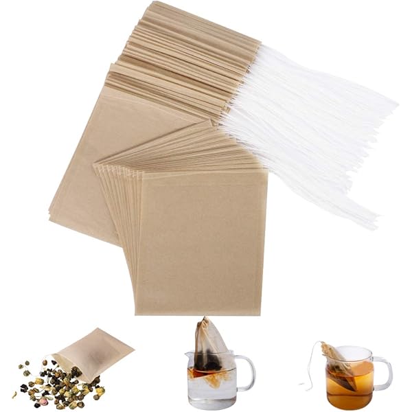 Eco-Fil Disposable Tea Filter Bags for Loose Tea, Wood Pulp Material, Biodegradable and Compostable, Unbleached Empty Tea Infuser Sachets with Drawstring, 100 Pack (3.2inch x 4.0inch)