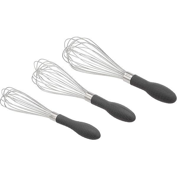 Amazon Basics Stainless Steel Wire Whisk Set for Cooking, Dishwasher Safe, 3 Piece, Black/Silver