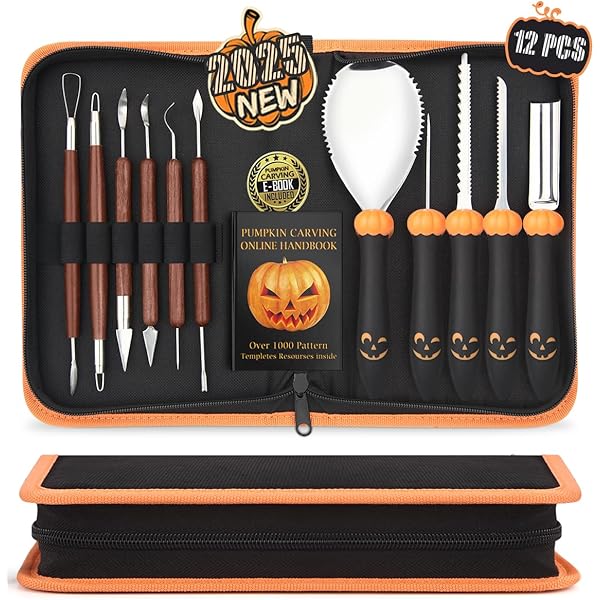 Upgraded Pumpkin Carving Kit for Adults & Kids with Professional Detail Sculpting Tools, Heavy Duty Stainless Steel Knife Set with Carrying Case for Halloween Decoration